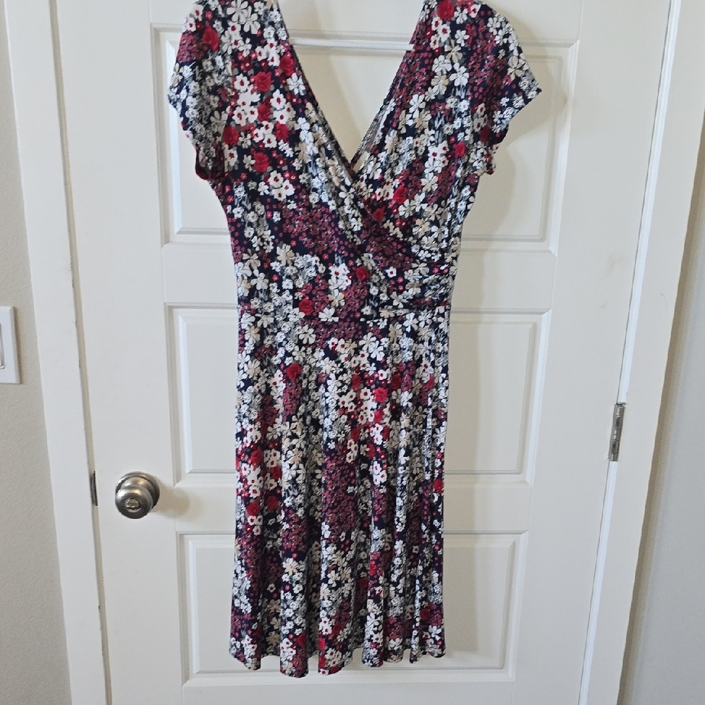 Kaileigh Red and Pink Ruffled Wrap Midi Dress